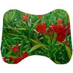 Red Flowers And Green Plants At Outdoor Garden Head Support Cushion by dflcprintsclothing