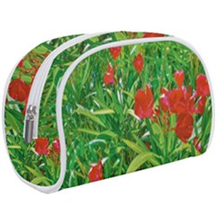 Red Flowers And Green Plants At Outdoor Garden Makeup Case (large)