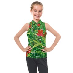 Red Flowers And Green Plants At Outdoor Garden Kids  Sleeveless Polo Tee