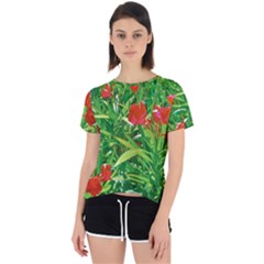 Red Flowers And Green Plants At Outdoor Garden Open Back Sport Tee