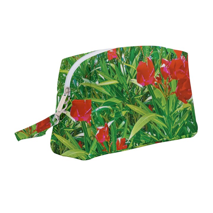 Red Flowers And Green Plants At Outdoor Garden Wristlet Pouch Bag (Medium)