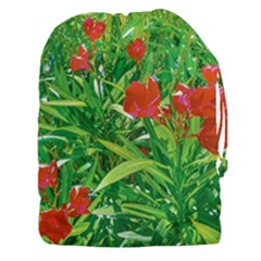 Red Flowers And Green Plants At Outdoor Garden Drawstring Pouch (3xl) by dflcprintsclothing