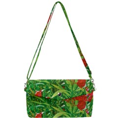 Red Flowers And Green Plants At Outdoor Garden Removable Strap Clutch Bag by dflcprintsclothing