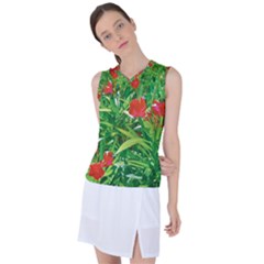 Red Flowers And Green Plants At Outdoor Garden Women s Sleeveless Sports Top