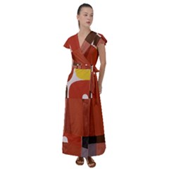 Sophie Taeuber Arp, Composition À Motifs D arceaux Ou Composition Horizontale Verticale Flutter Sleeve Maxi Dress by Sobalvarro