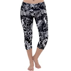 Graffiti Abstract Collage Print Pattern Capri Yoga Leggings by dflcprintsclothing