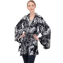 Graffiti Abstract Collage Print Pattern Long Sleeve Velvet Kimono  by dflcprintsclothing