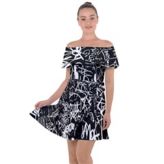 Graffiti Abstract Collage Print Pattern Off Shoulder Velour Dress by dflcprintsclothing