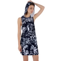 Graffiti Abstract Collage Print Pattern Racer Back Hoodie Dress by dflcprintsclothing