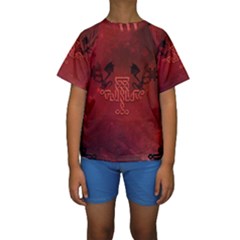 Decorative Celtic Knot With Dragon Kids  Short Sleeve Swimwear by FantasyWorld7