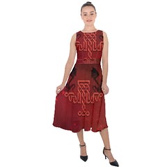 Decorative Celtic Knot With Dragon Midi Tie-back Chiffon Dress by FantasyWorld7