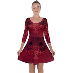 Decorative Celtic Knot With Dragon Quarter Sleeve Skater Dress by FantasyWorld7