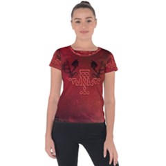 Decorative Celtic Knot With Dragon Short Sleeve Sports Top  by FantasyWorld7