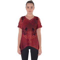 Decorative Celtic Knot With Dragon Cut Out Side Drop Tee by FantasyWorld7