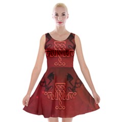 Decorative Celtic Knot With Dragon Velvet Skater Dress by FantasyWorld7