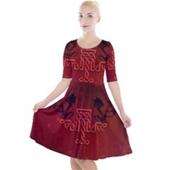 Decorative Celtic Knot With Dragon Quarter Sleeve A-line Dress