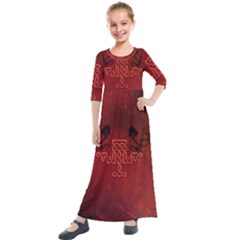 Decorative Celtic Knot With Dragon Kids  Quarter Sleeve Maxi Dress by FantasyWorld7