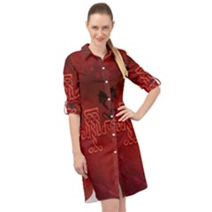 Decorative Celtic Knot With Dragon Long Sleeve Mini Shirt Dress by FantasyWorld7