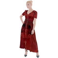 Decorative Celtic Knot With Dragon Button Up Short Sleeve Maxi Dress by FantasyWorld7