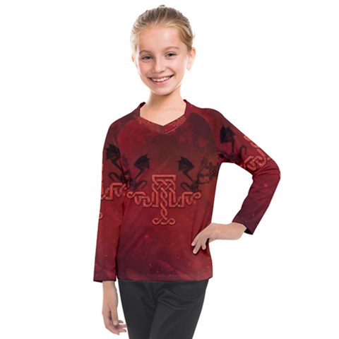 Decorative Celtic Knot With Dragon Kids  Long Mesh Tee by FantasyWorld7