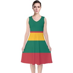 Lithuania Flag V-neck Midi Sleeveless Dress  by FlagGallery