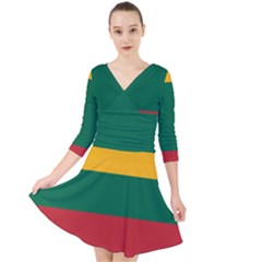 Lithuania Flag Quarter Sleeve Front Wrap Dress by FlagGallery