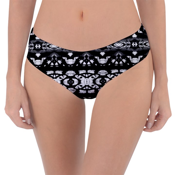 Black And White Modern Ornate Stripes Design Reversible Classic Bikini Bottoms