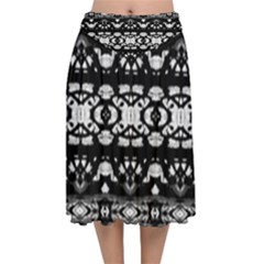 Black And White Modern Ornate Stripes Design Velvet Flared Midi Skirt