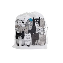 Cute Cat Hand Drawn Cartoon Style Drawstring Pouch (large) by Vaneshart