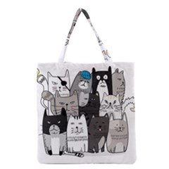 Cute Cat Hand Drawn Cartoon Style Grocery Tote Bag by Vaneshart