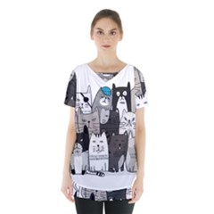 Cute Cat Hand Drawn Cartoon Style Skirt Hem Sports Top by Vaneshart