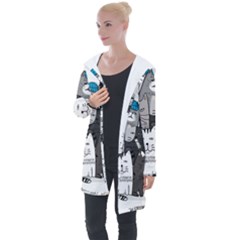 Cute Cat Hand Drawn Cartoon Style Longline Hooded Cardigan by Vaneshart