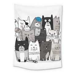 Cute Cat Hand Drawn Cartoon Style Medium Tapestry by Vaneshart