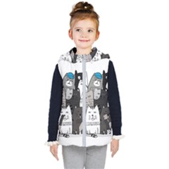 Cute Cat Hand Drawn Cartoon Style Kids  Hooded Puffer Vest by Vaneshart