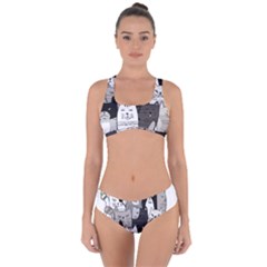 Cute Cat Hand Drawn Cartoon Style Criss Cross Bikini Set by Vaneshart