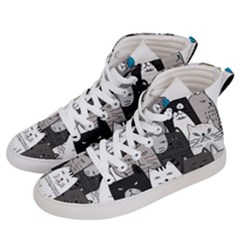 Cute Cat Hand Drawn Cartoon Style Men s Hi-top Skate Sneakers by Vaneshart