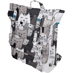 Cute Cat Hand Drawn Cartoon Style Buckle Up Backpack by Vaneshart