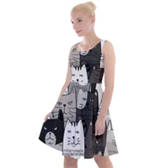 Cute Cat Hand Drawn Cartoon Style Knee Length Skater Dress by Vaneshart