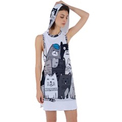 Cute Cat Hand Drawn Cartoon Style Racer Back Hoodie Dress by Vaneshart