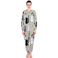 Cute Cat Seamless Pattern Onepiece Jumpsuit (ladies) 