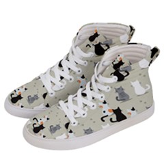 Cute Cat Seamless Pattern Women s Hi-top Skate Sneakers by Vaneshart