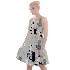 Cute Cat Seamless Pattern Knee Length Skater Dress by Vaneshart