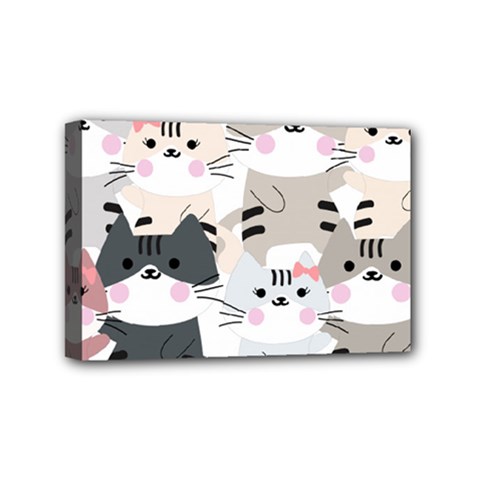 Cute Cat Couple Seamless Pattern Cartoon Mini Canvas 6  X 4  (stretched) by Vaneshart