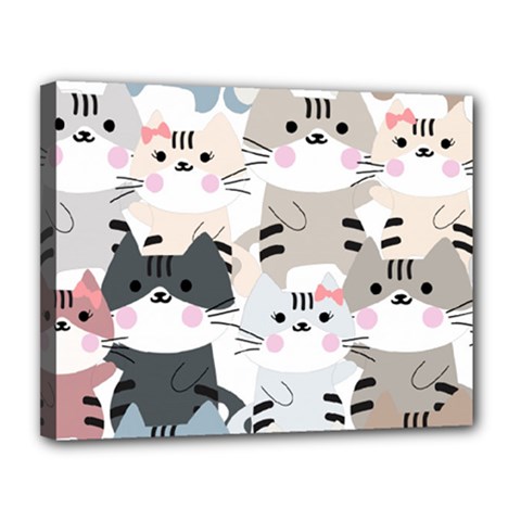 Cute Cat Couple Seamless Pattern Cartoon Canvas 14  X 11  (stretched) by Vaneshart