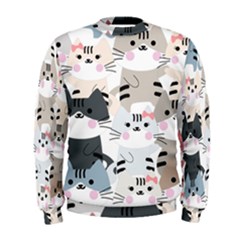 Cute Cat Couple Seamless Pattern Cartoon Men s Sweatshirt by Vaneshart