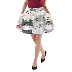 Cute Cat Couple Seamless Pattern Cartoon A-line Pocket Skirt by Vaneshart