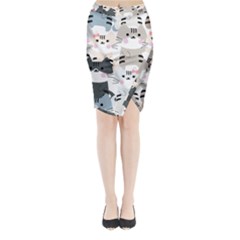 Cute Cat Couple Seamless Pattern Cartoon Midi Wrap Pencil Skirt by Vaneshart