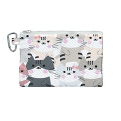 Cute Cat Couple Seamless Pattern Cartoon Canvas Cosmetic Bag (medium)