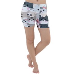 Cute Cat Couple Seamless Pattern Cartoon Lightweight Velour Yoga Shorts