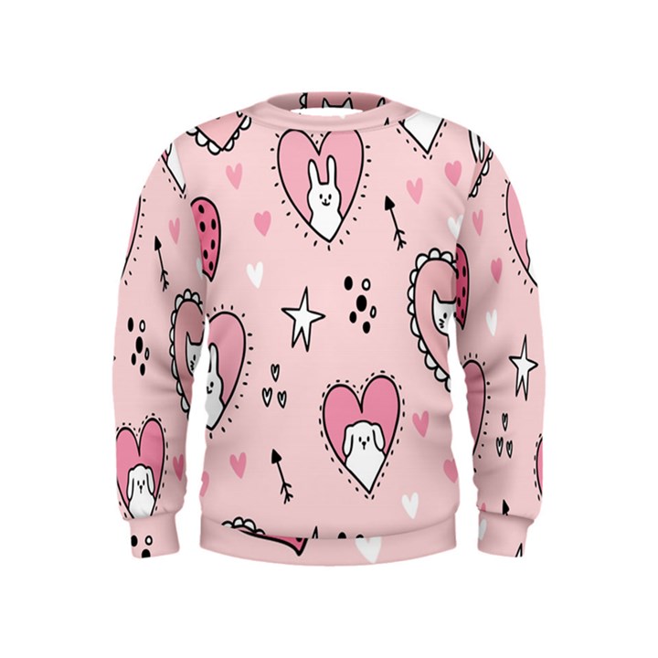 Cartoon Cute Valentines Day Doodle Heart Love Flower Seamless Pattern Vector Kids  Sweatshirt